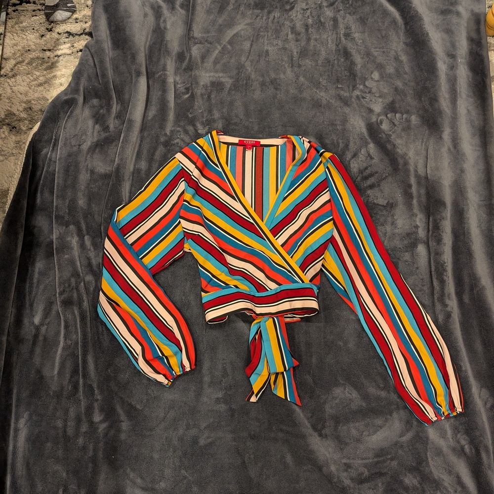 Colorful Striped Wrap Blouse